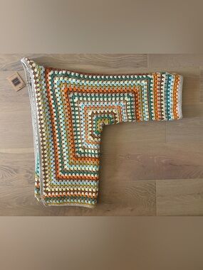 NWT Handmade Crochet Granny Square Sweater in Cream, Orange & Teal